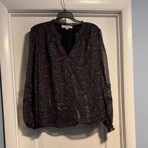 LOFT Paisley Blouse - Black and Red
